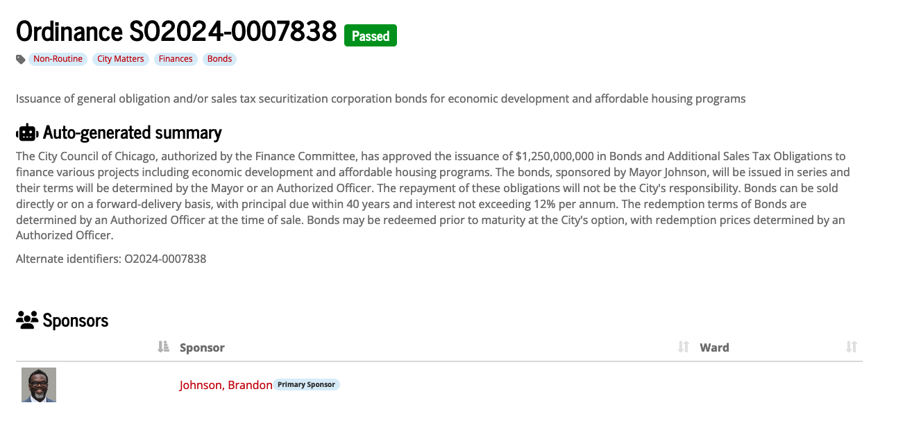 Showing auto-generated legislation summary for SO2024-0007838